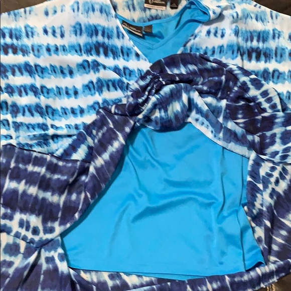 Two piece blue tie die sheer drawstring top & cami - Picture 2 of 3